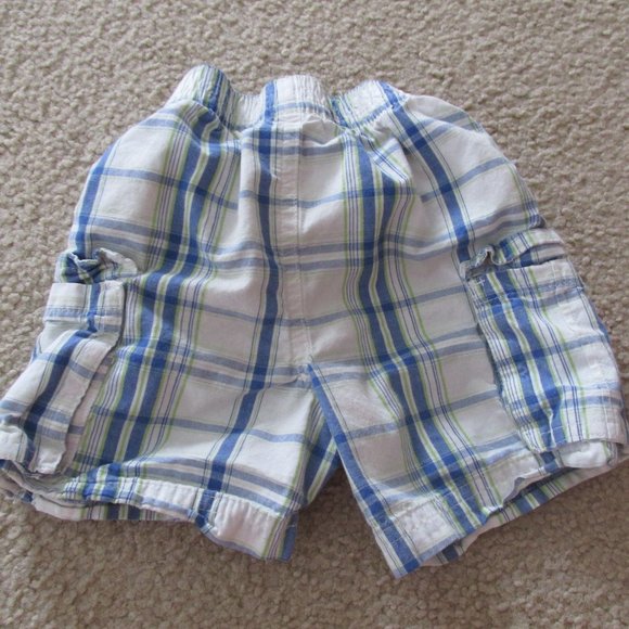 Garanimals Pull On Shorts Boys Size 18M White Blue Plaid Striped Elastic Bottoms - Picture 3 of 3